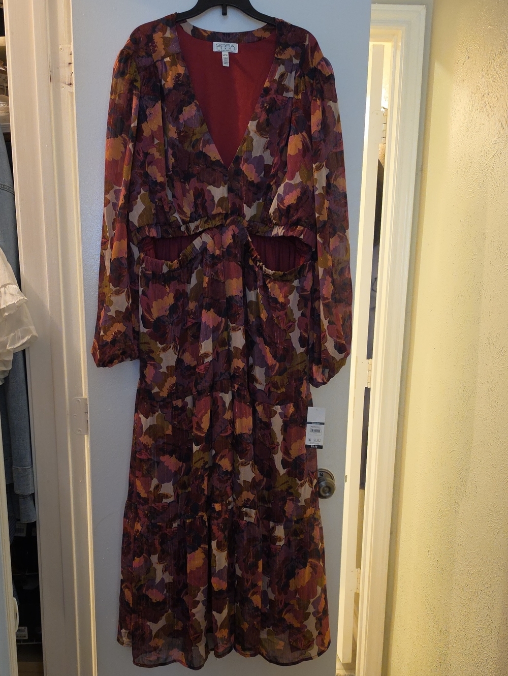 sofia by sofia vergara Burgundy Multi Floral Tiered Maxi Dress